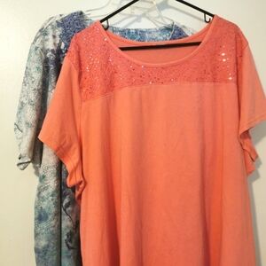 2 women's shirts with embellished neckline